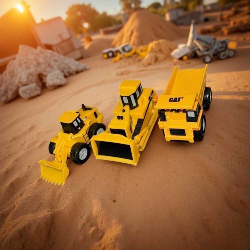 Set of 3 Plastic CAT Construction Vechicles  DumpTruck Front Loader Bulldozer A1
